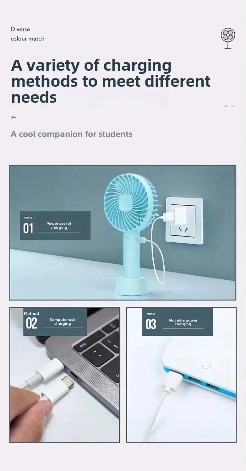 Portable Usb Rechargeable Fan | Handheld 3 Speed Strong Wind Electric Small Mini Cooling Fan (random Color)